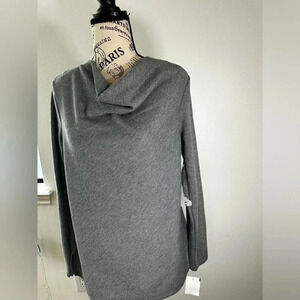 NWT Liz Clairbone heather gray long sleeve top draped cowl neck Relaxed Fit Smal